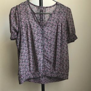 Purple, black and green floral blouse